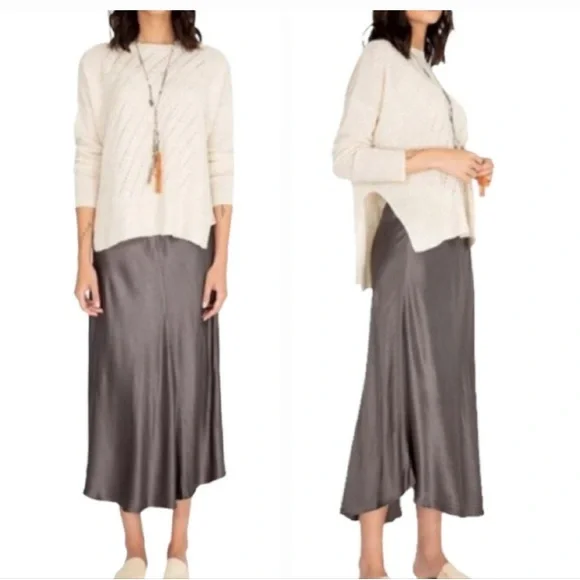 Johnny Was Gray Satin Long Skirt - Picture 1 of 4